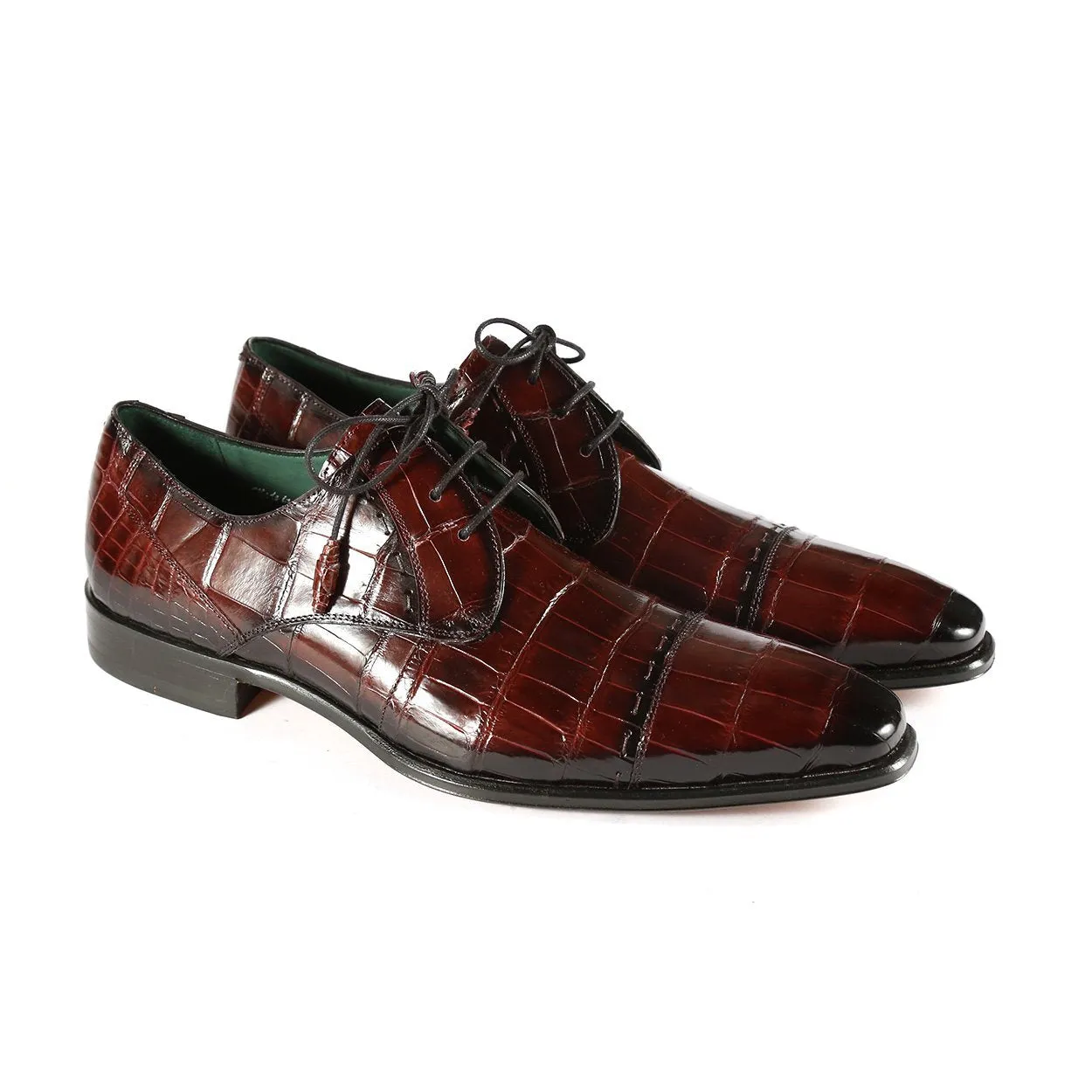 Men's Shoes Burgundy Alligator Cap-Toe Derby Oxfords