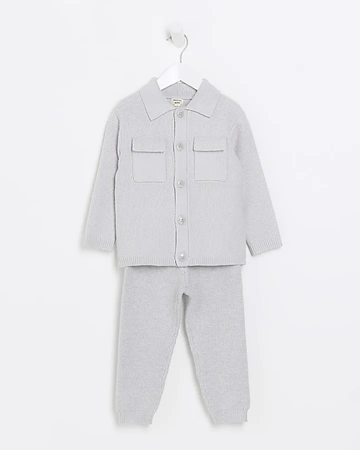 Mini boys grey knit shirt and joggers set