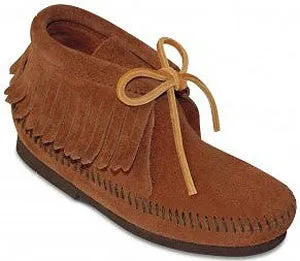 Minnetonka Kids' Laced Leather Ankle Fringe Moccasins