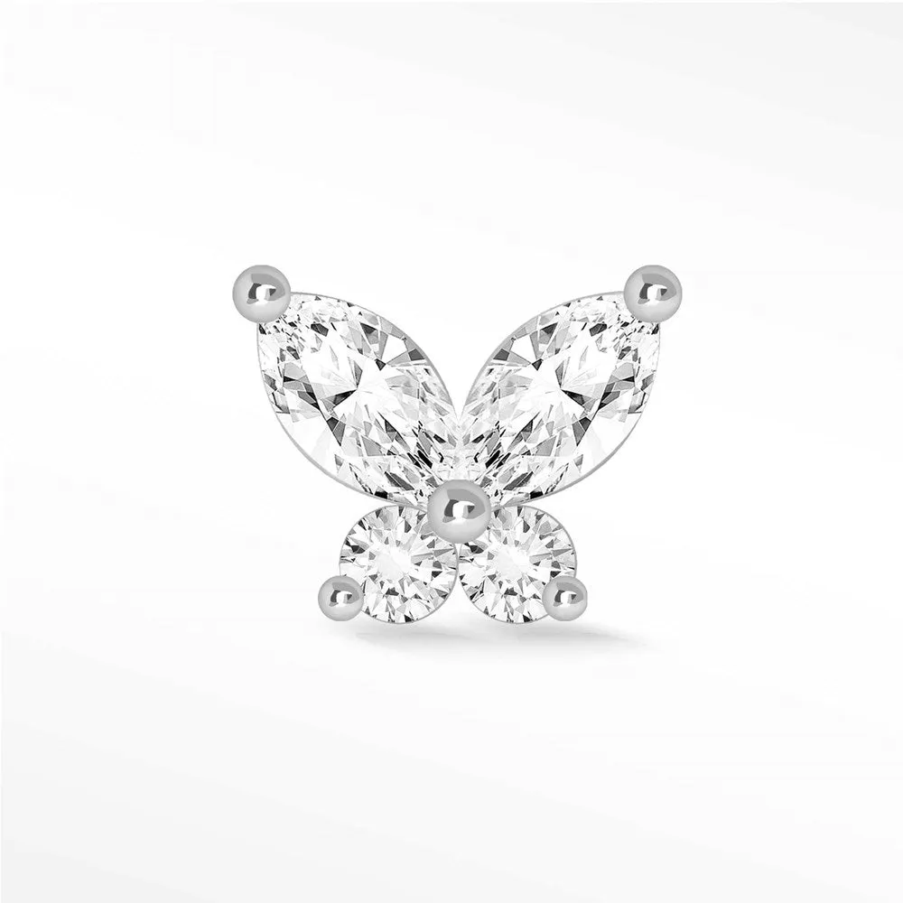 14k White Small Butterfly Moissanite Flat Back Earring