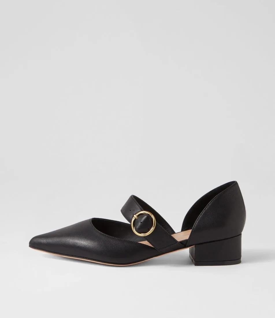 MOLLINI Theday Black Leather Mary Jane Heels