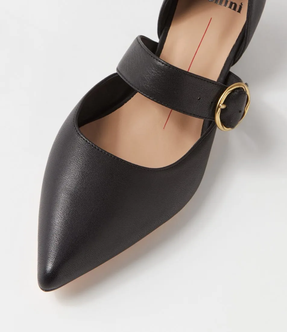 MOLLINI Theday Black Leather Mary Jane Heels