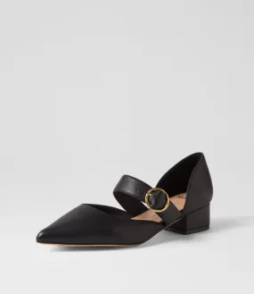 MOLLINI Theday Black Leather Mary Jane Heels