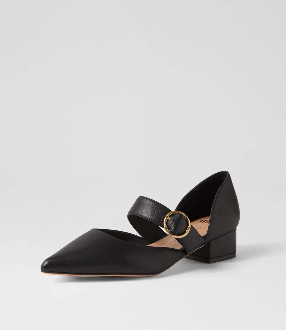 MOLLINI Theday Black Leather Mary Jane Heels