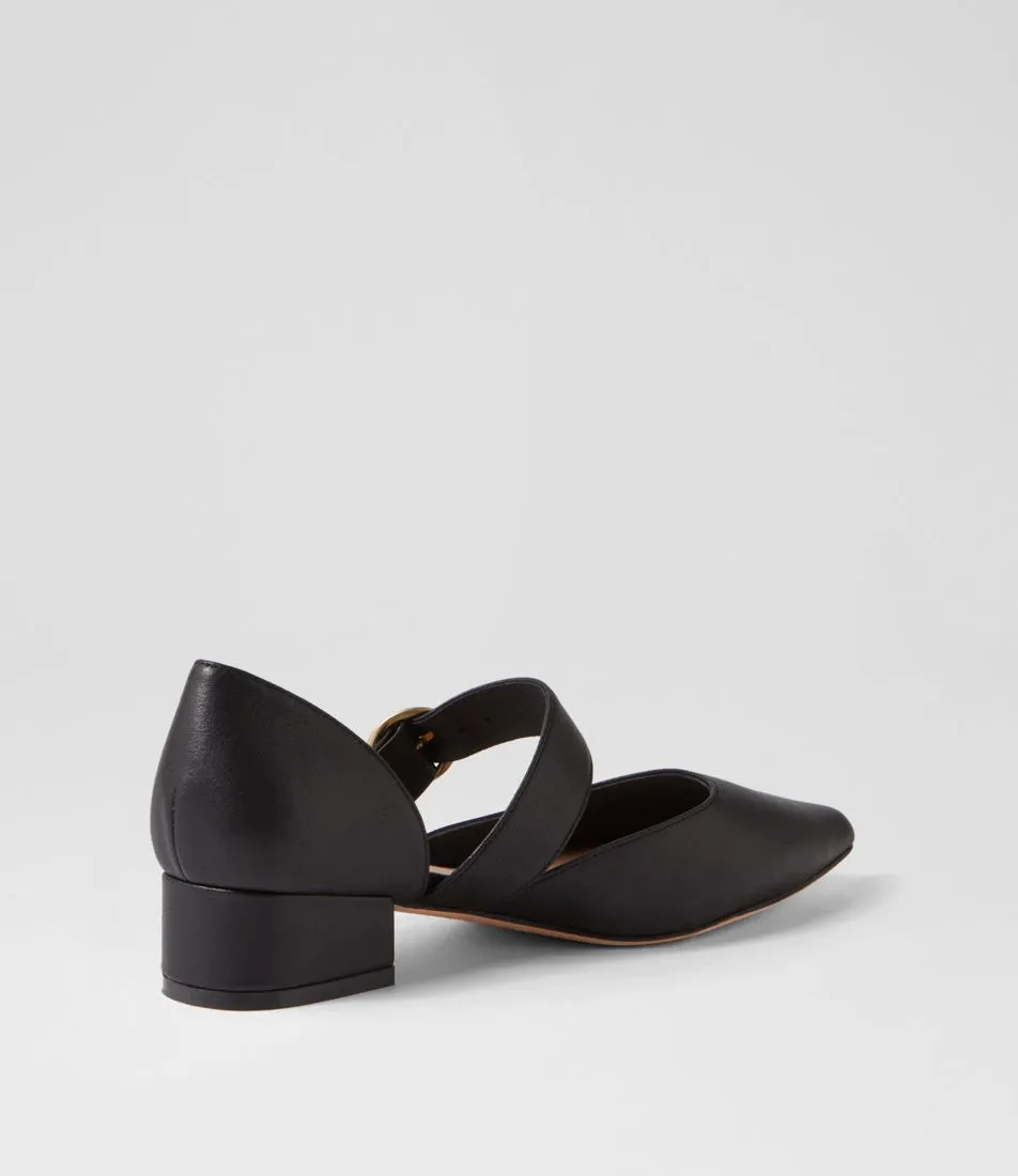 MOLLINI Theday Black Leather Mary Jane Heels