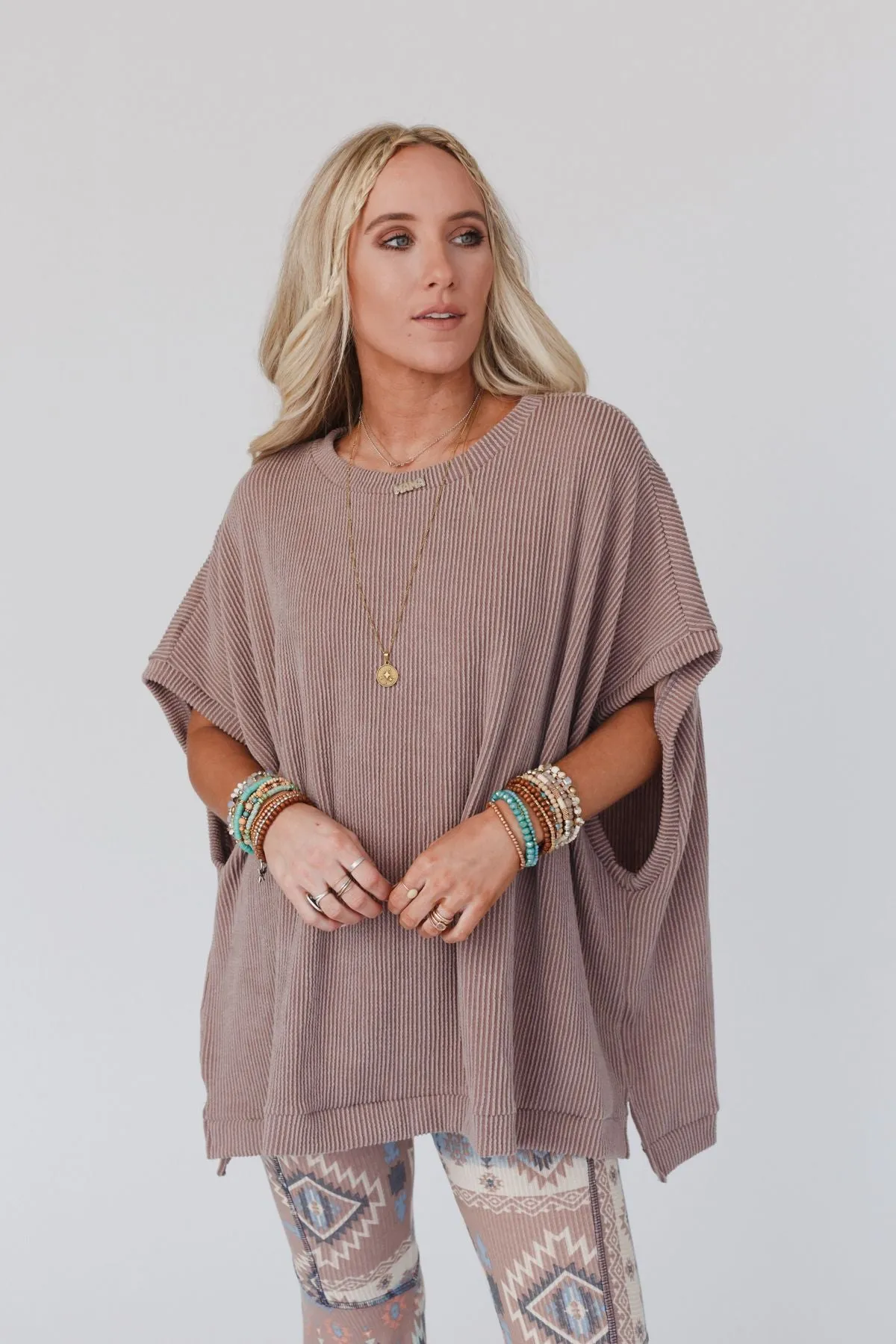 Moon Glow Texture Knit Top - Acorn