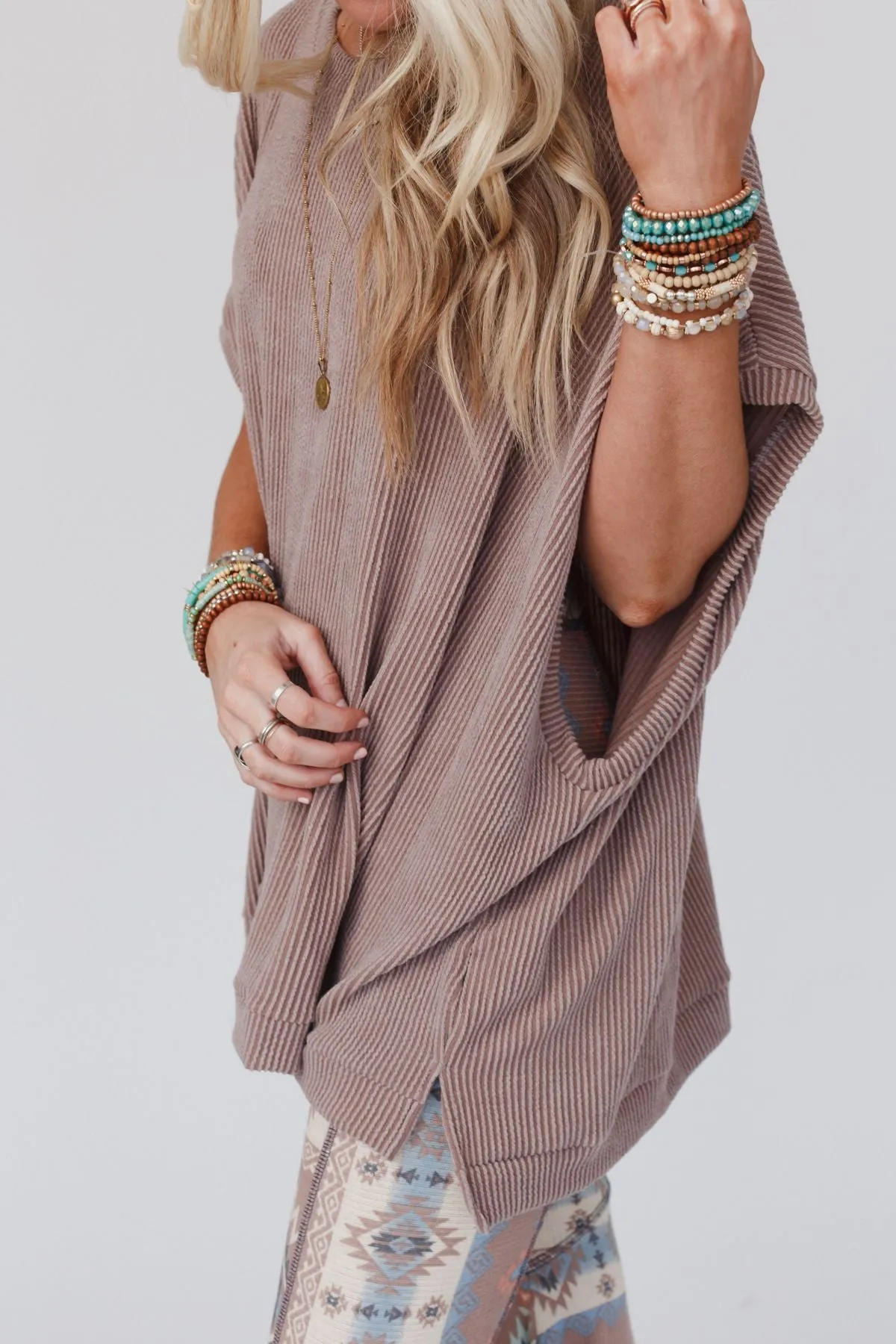 Moon Glow Texture Knit Top - Acorn