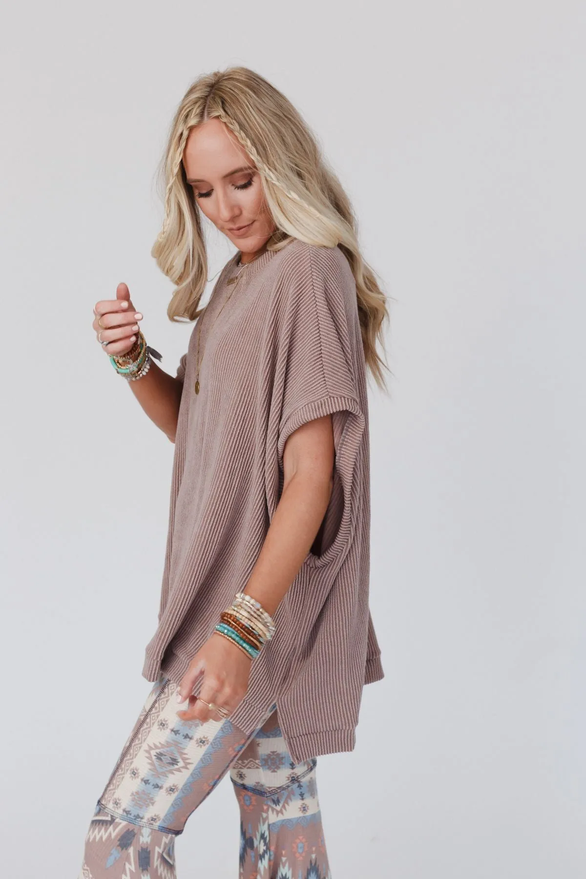 Moon Glow Texture Knit Top - Acorn