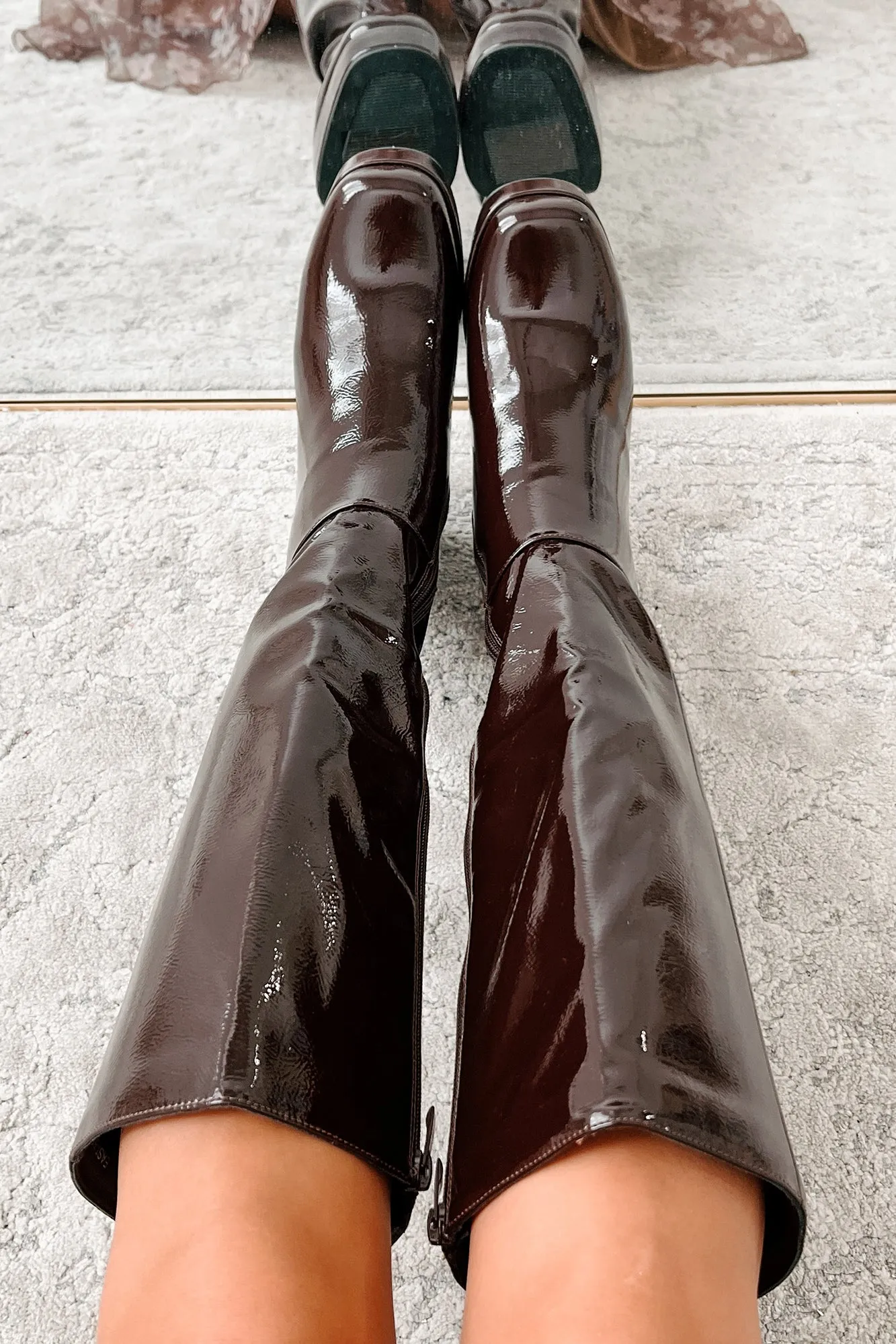 My Only Addiction Patent Leather Platform Boots (Brown)