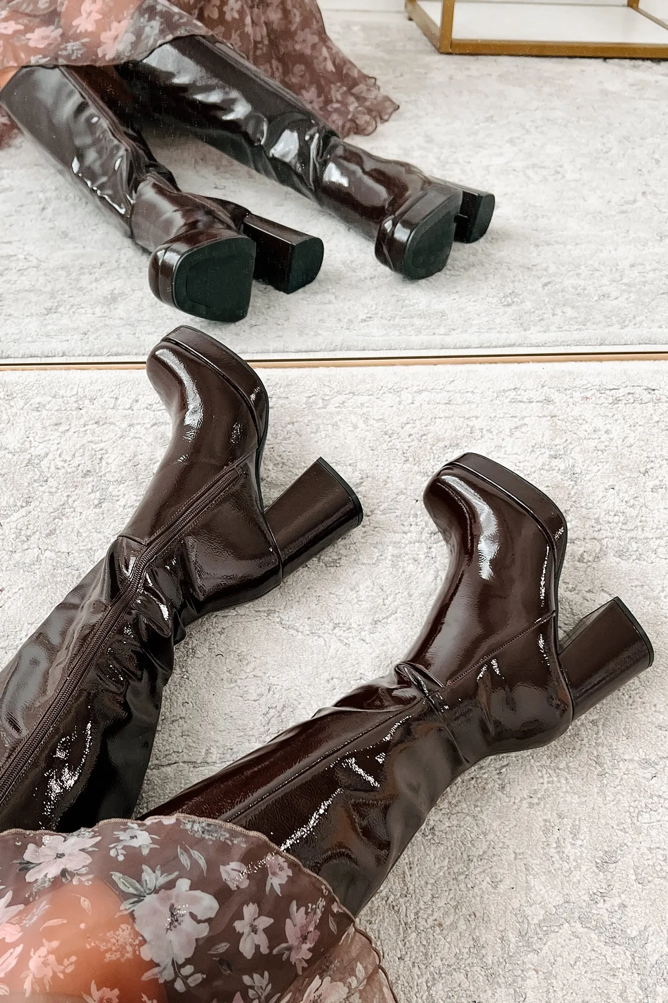 My Only Addiction Patent Leather Platform Boots (Brown)