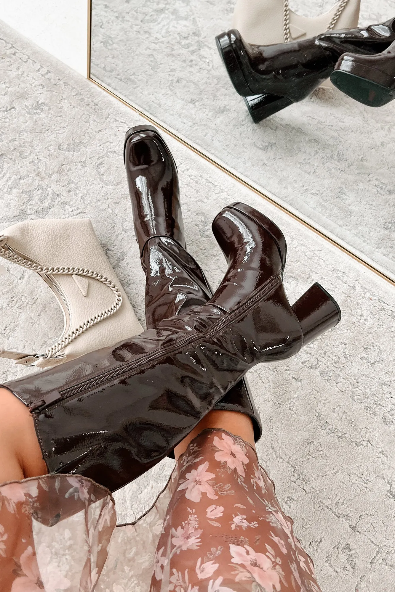 My Only Addiction Patent Leather Platform Boots (Brown)