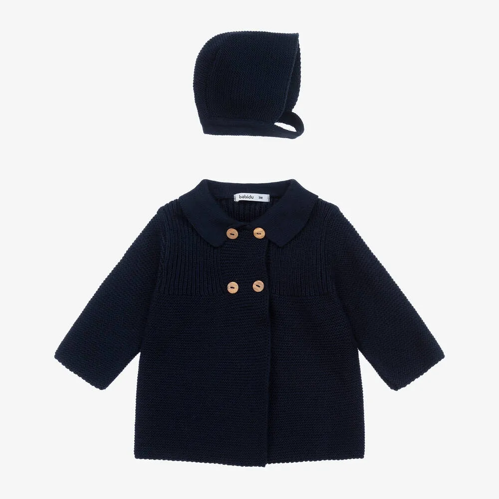 Navy Blue Knit Pram Coat Set