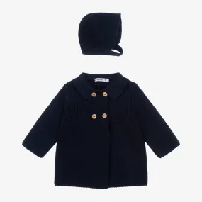 Navy Blue Knit Pram Coat Set