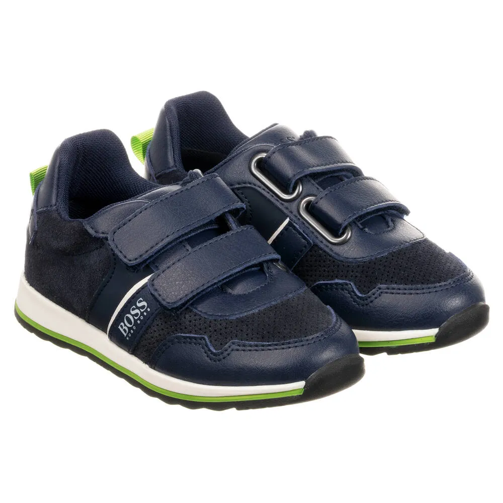 Navy Blue Leather Trainers