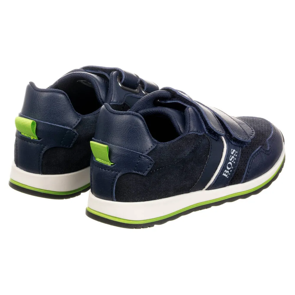 Navy Blue Leather Trainers