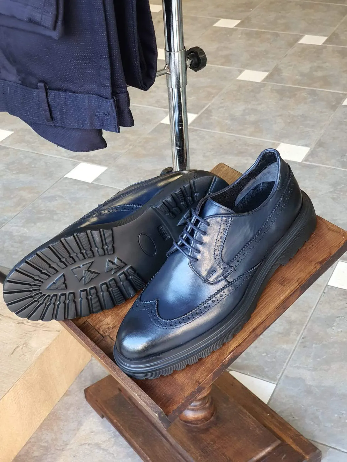 Navy Blue Wingtip Oxfords by Argeli