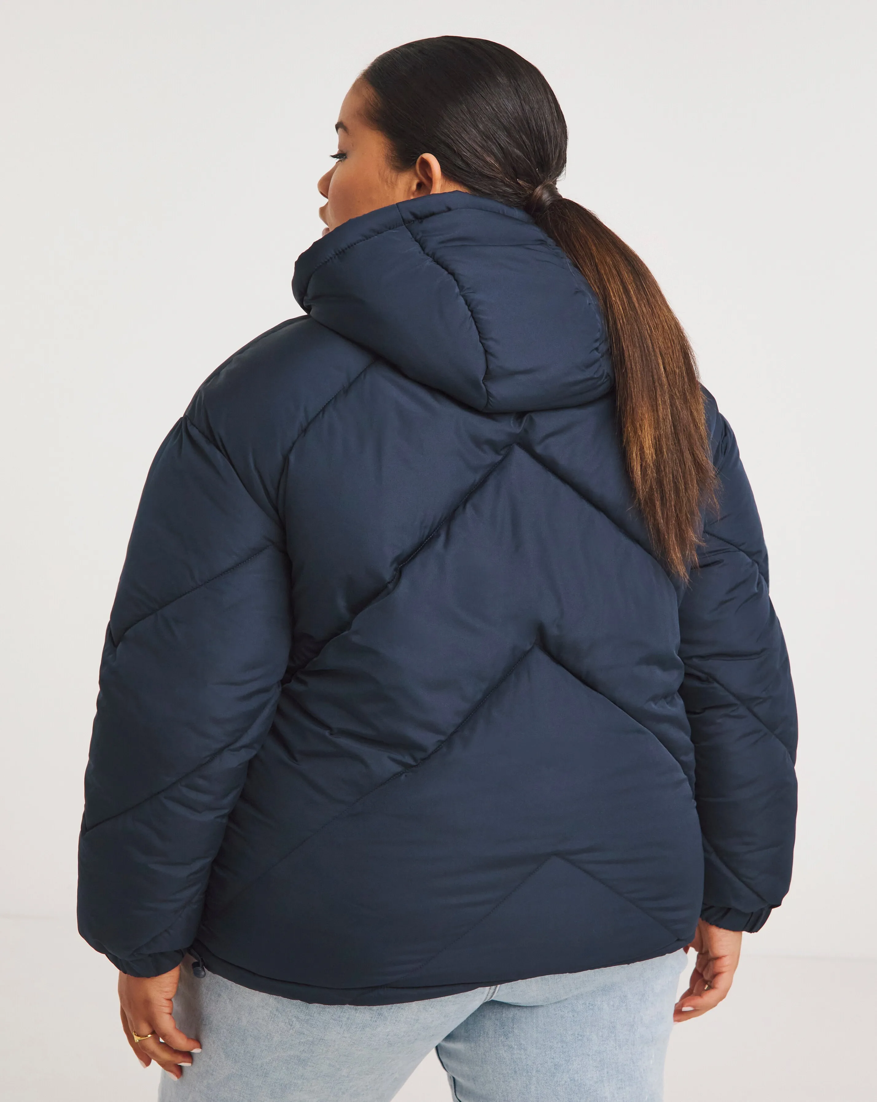 Navy Chevron Short Padded Coat