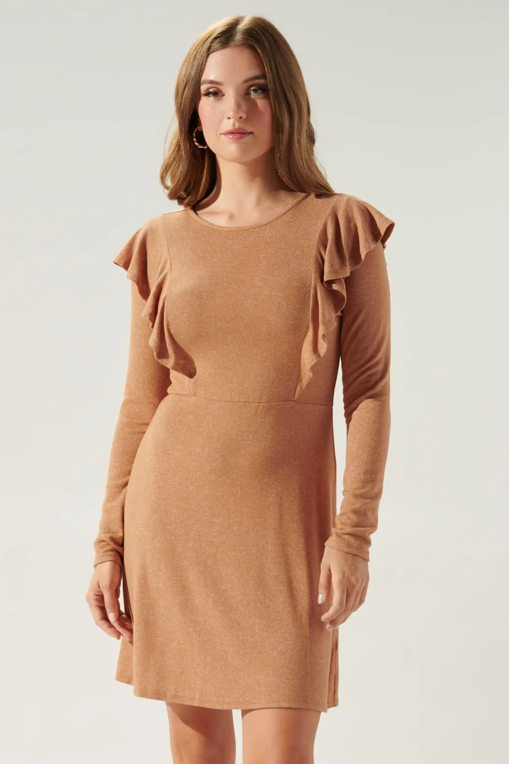 Neada Ruffle Detail Mini Knit Dress