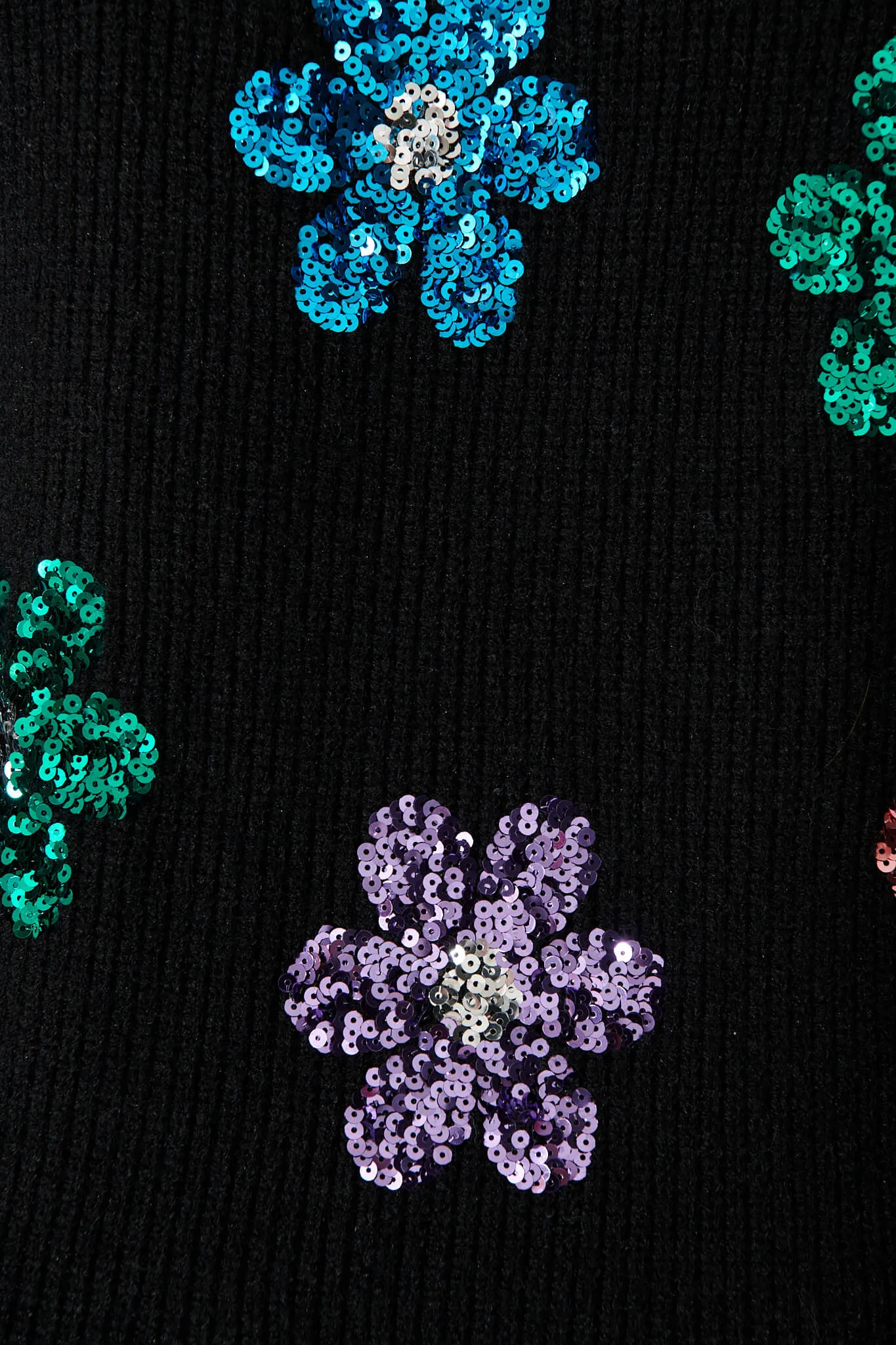 Novanta Knit In Black With Sequin Flower Wool Blend