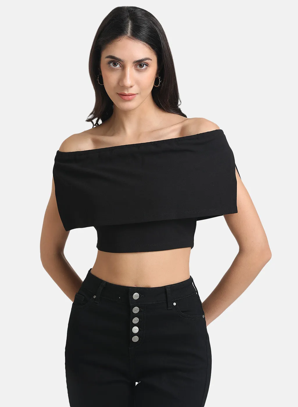 Off-Shoulder Crop Top With Overlay