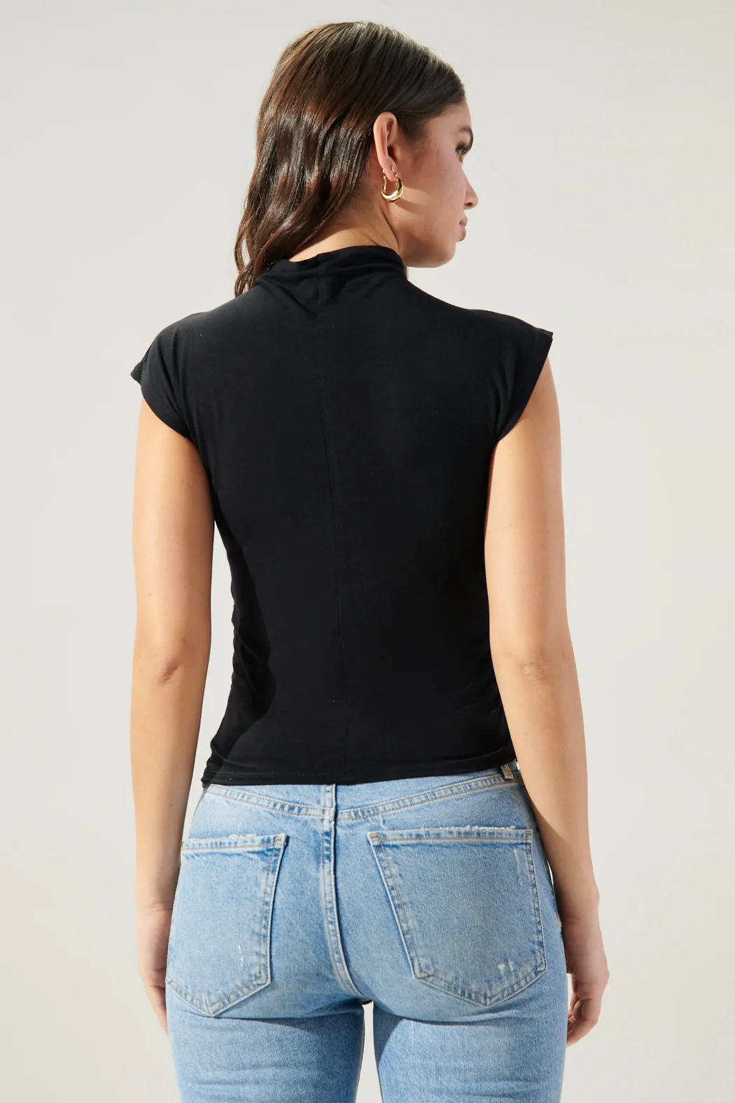 On the Go Mock Neck Ruched Jersey Knit Top