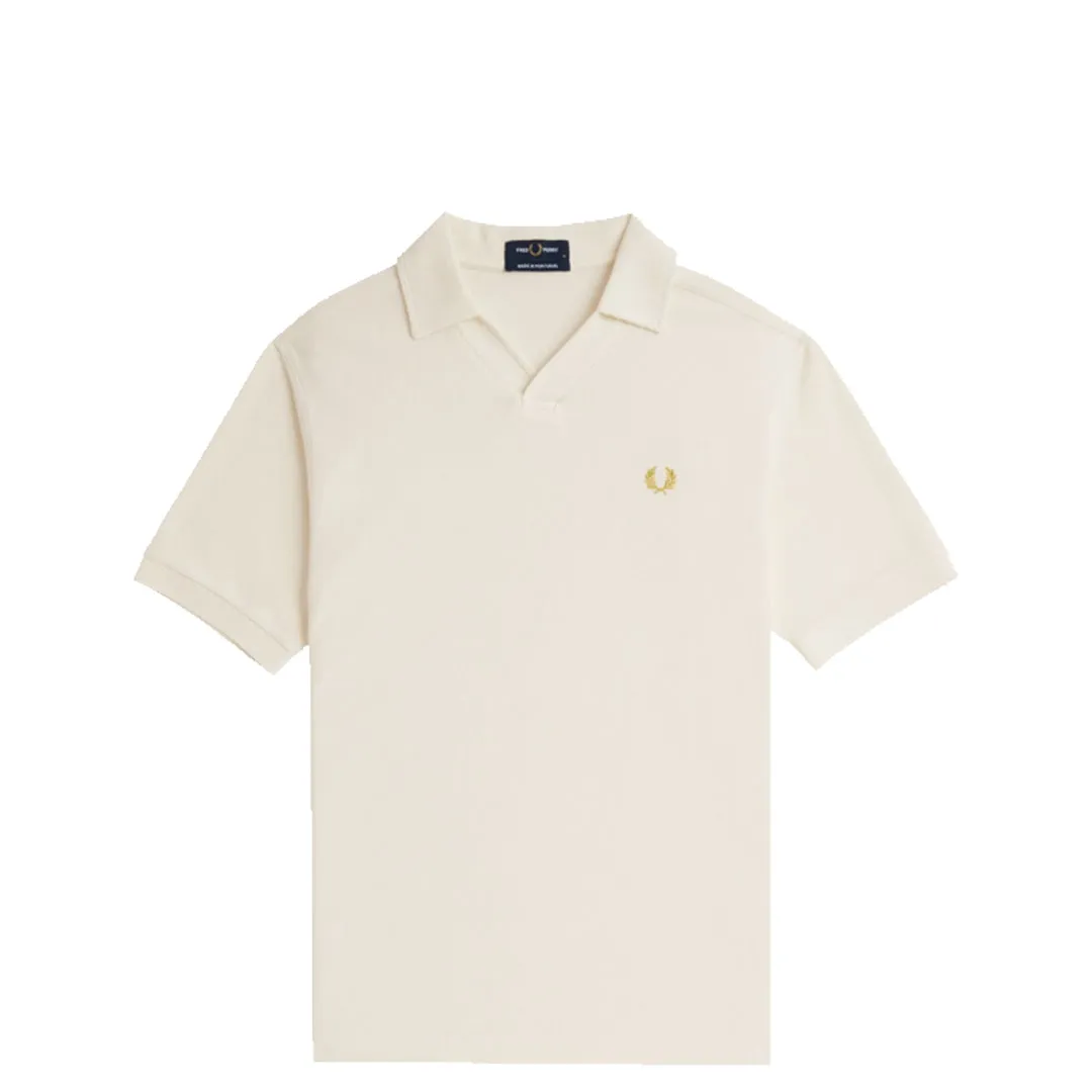 OPEN COLLAR WAFFLE POLO SHIRT ECRU