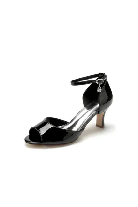 Open Toe Patent Leather Heels with Hanging Charm