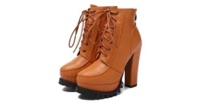 Ankle Combat Boots with Lace-Up Orange Brown Platforms