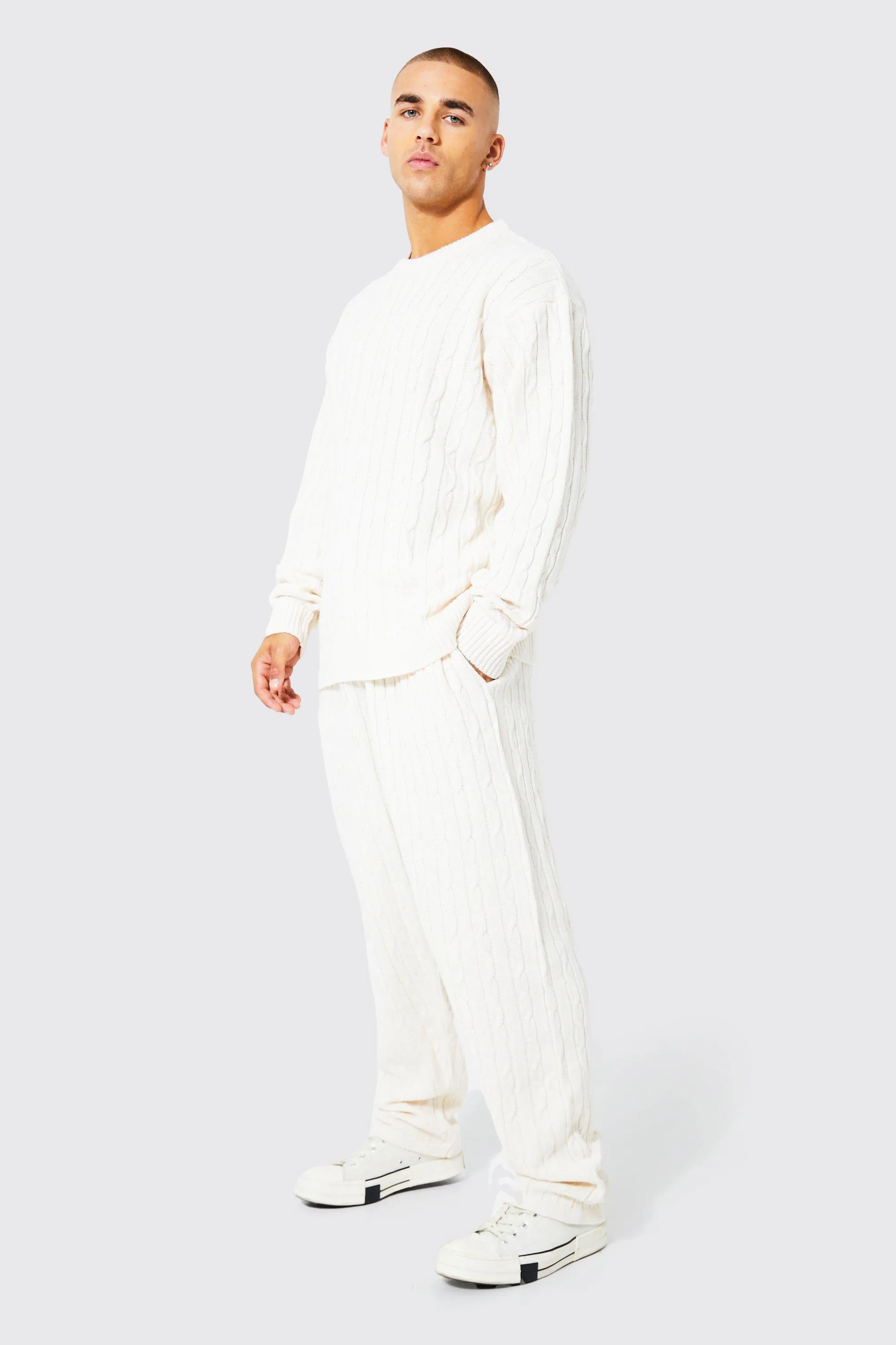 Oversized Cable Knitted Tracksuit | boohooMAN UK