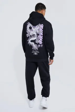 Oversized Dragon Graphic Hooded Tracksuit | boohooMAN UK