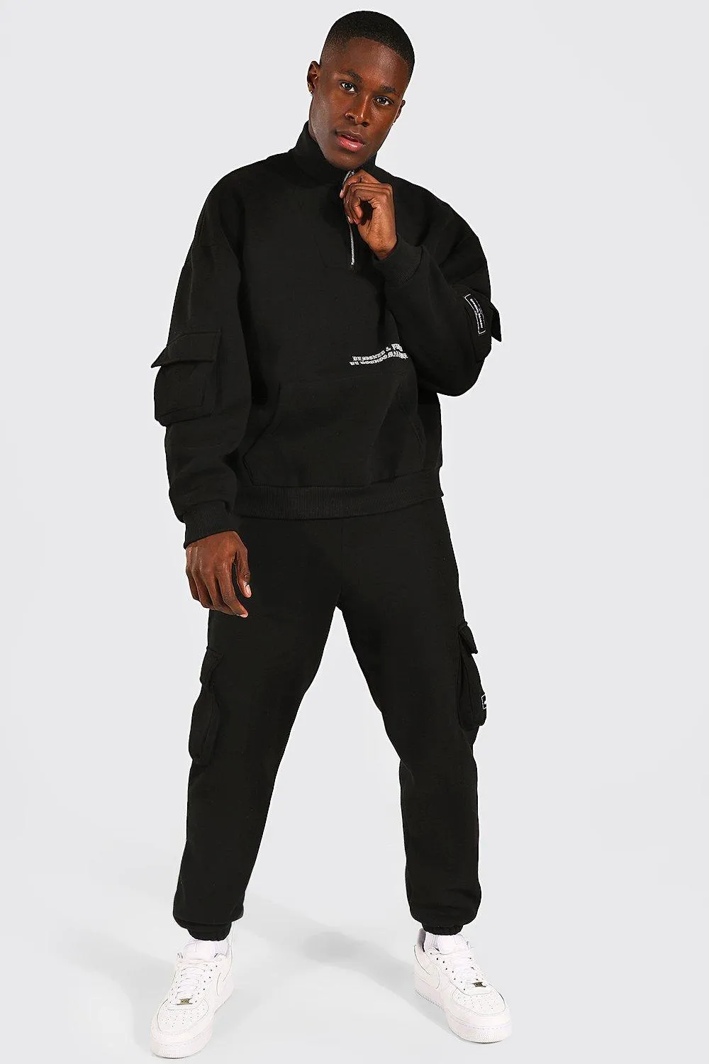 Oversized Man Funnel Cargo Tracksuit | boohooMAN UK