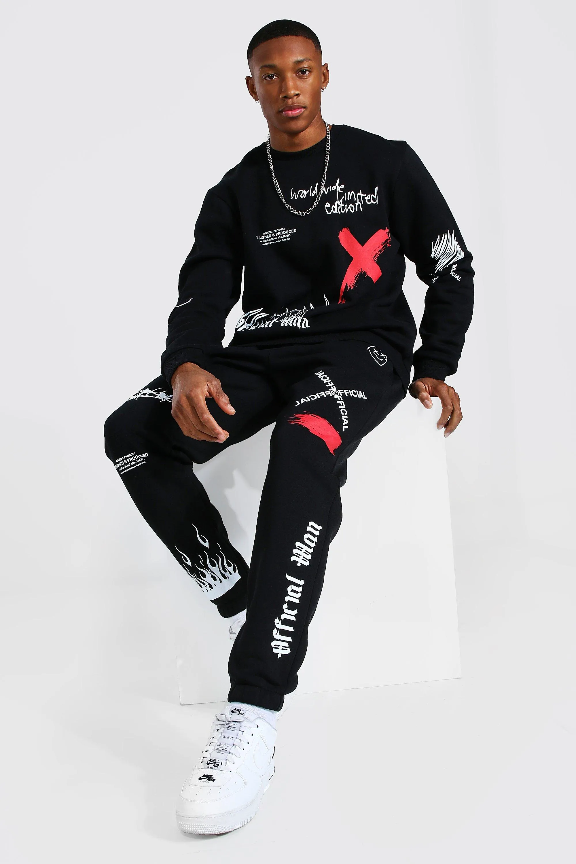 Oversized Man Graffiti Sweatshirt Tracksuit | boohooMAN UK