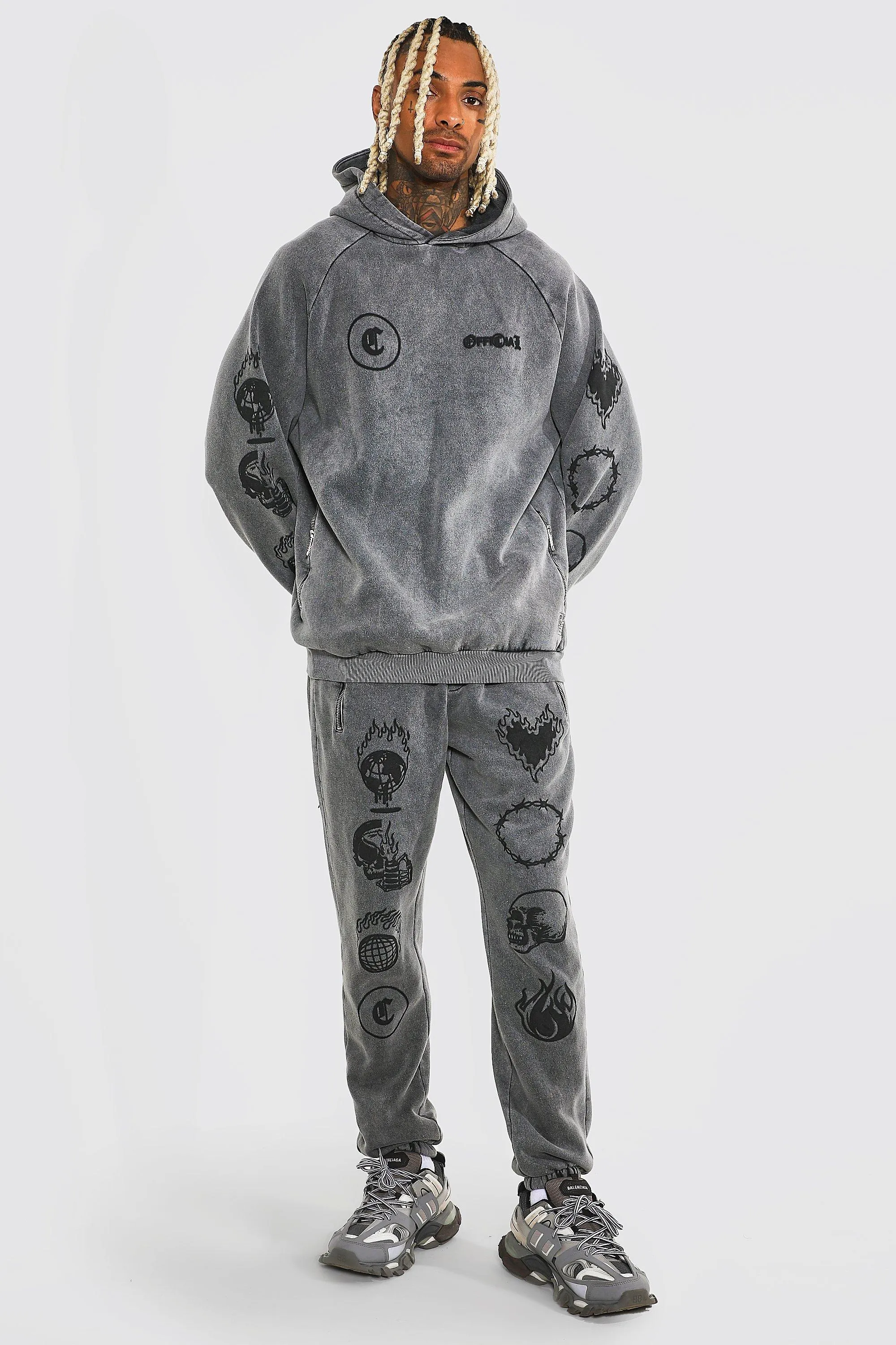 Oversized Official Acid Graffiti Tracksuit | boohooMAN UK