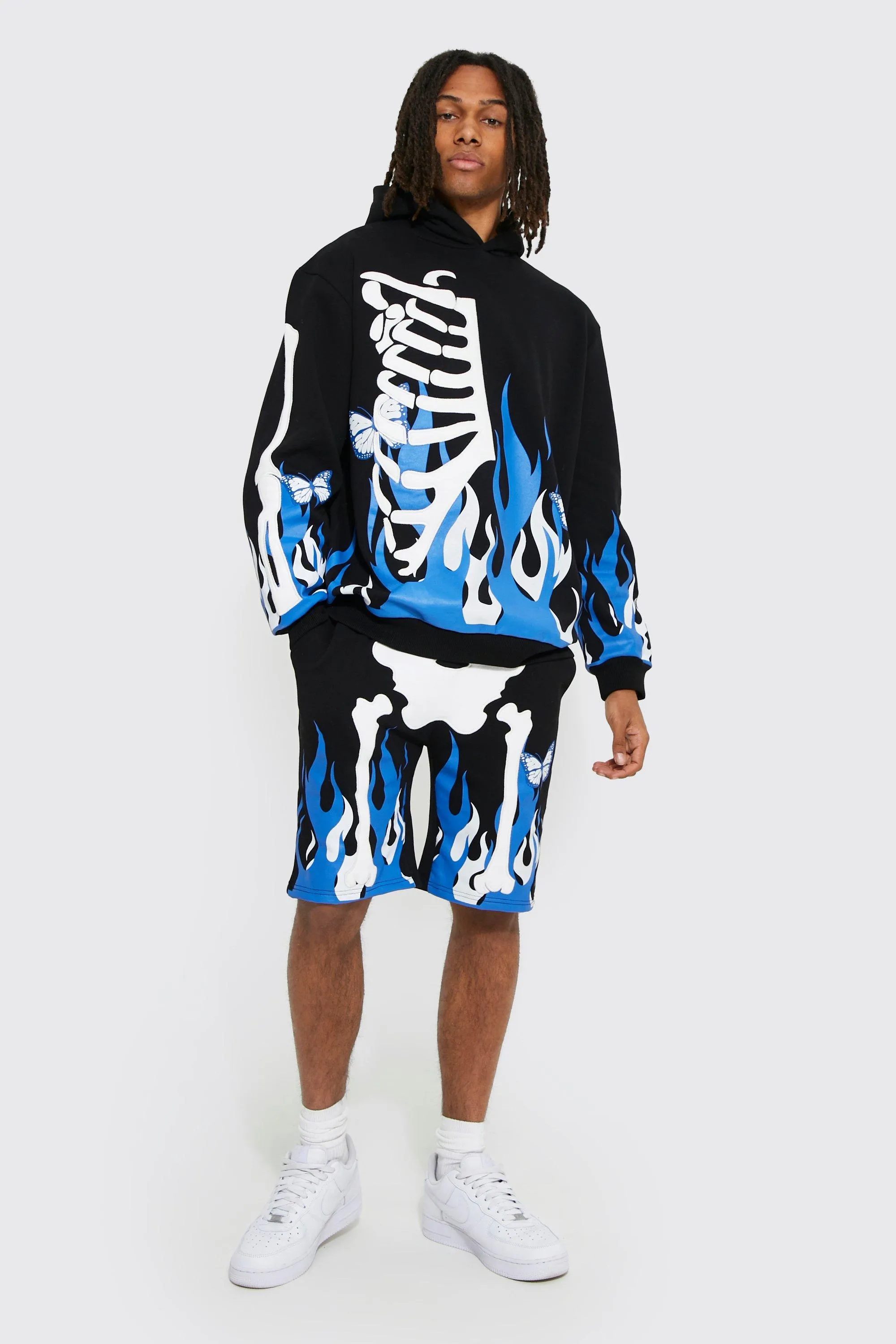 Oversized Skeleton Flame Short Tracksuit | boohooMAN UK