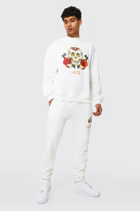 Oversized Skull Graphic Sweatshirt Tracksuit | boohooMAN UK