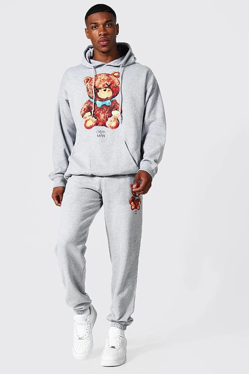 Oversized Teddy Graphic Hooded Tracksuit | boohooMAN UK