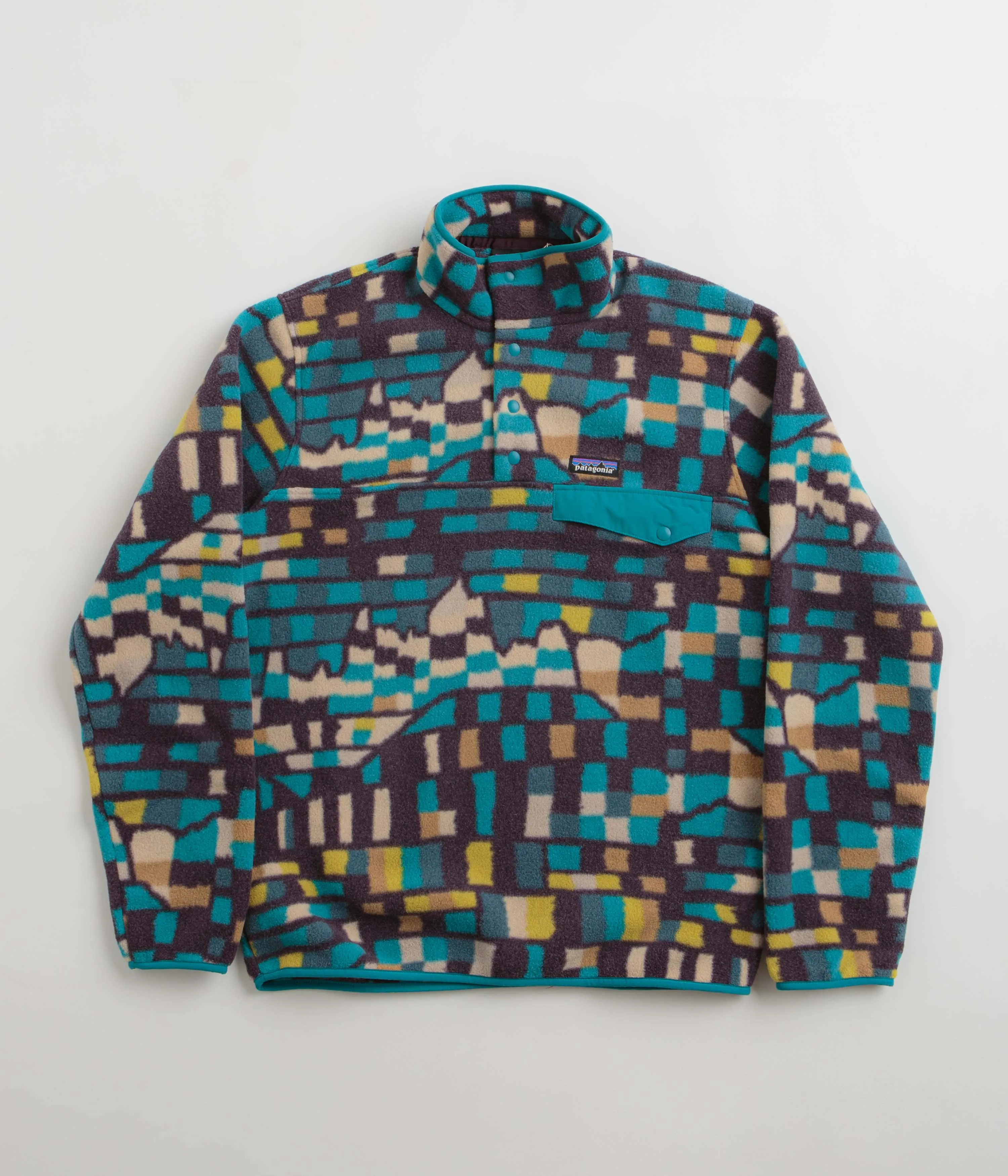 Patagonia Snap-T Fleece Fitz Roy Patchwork Belay Blue.