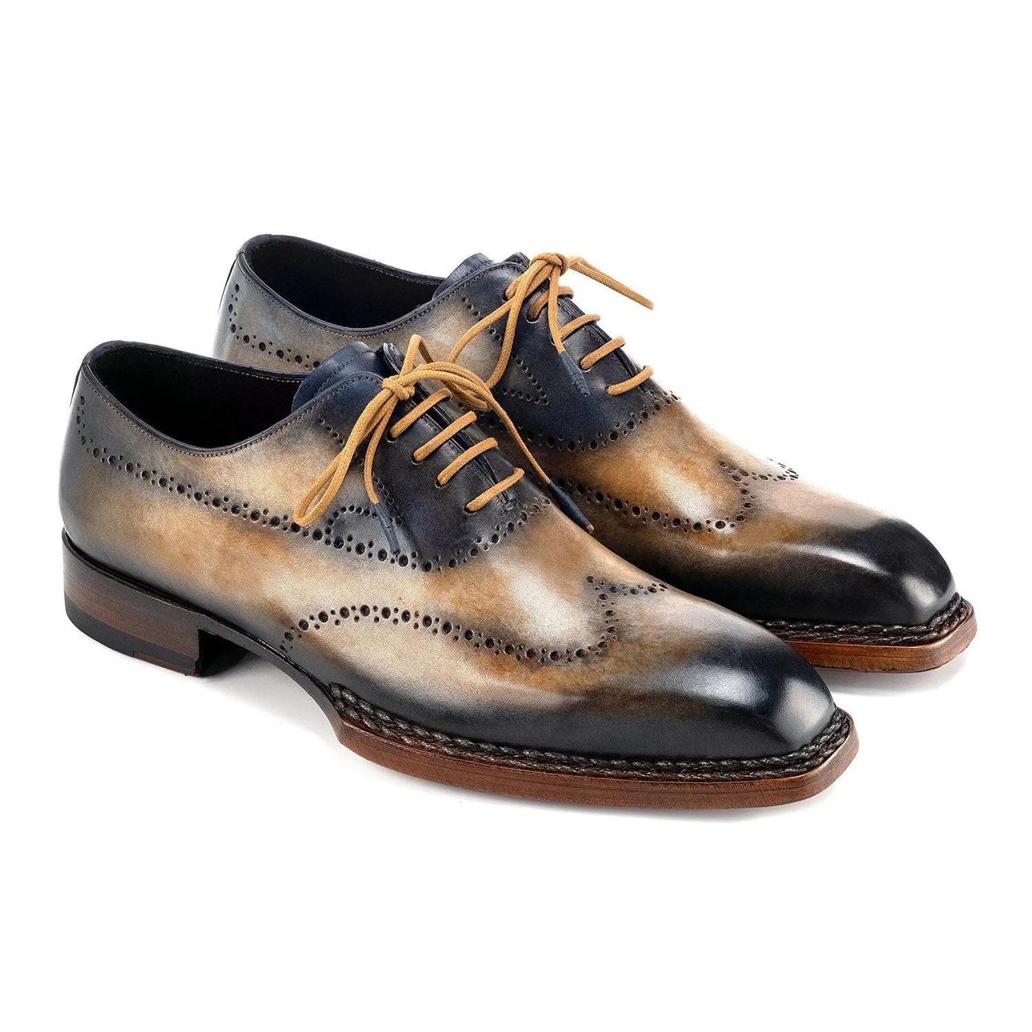 Paul Parkman Men's Shoes Hand-Painted Leather Goodyear Welted Wingtip Oxfords (PM6445)