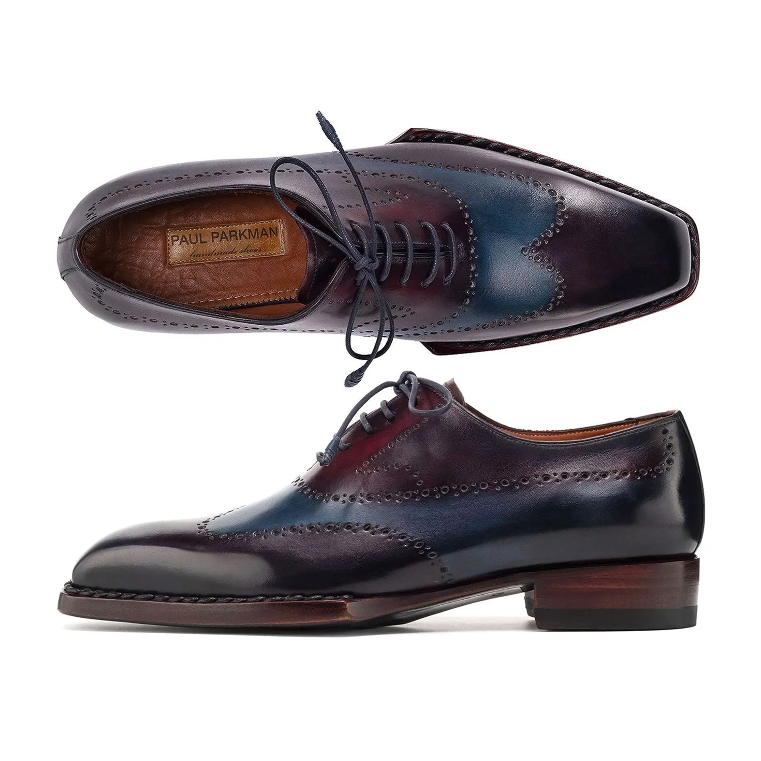 Paul Parkman Men's Shoes Hand-Painted Leather Goodyear Welted Wingtip Oxfords (PM6445)