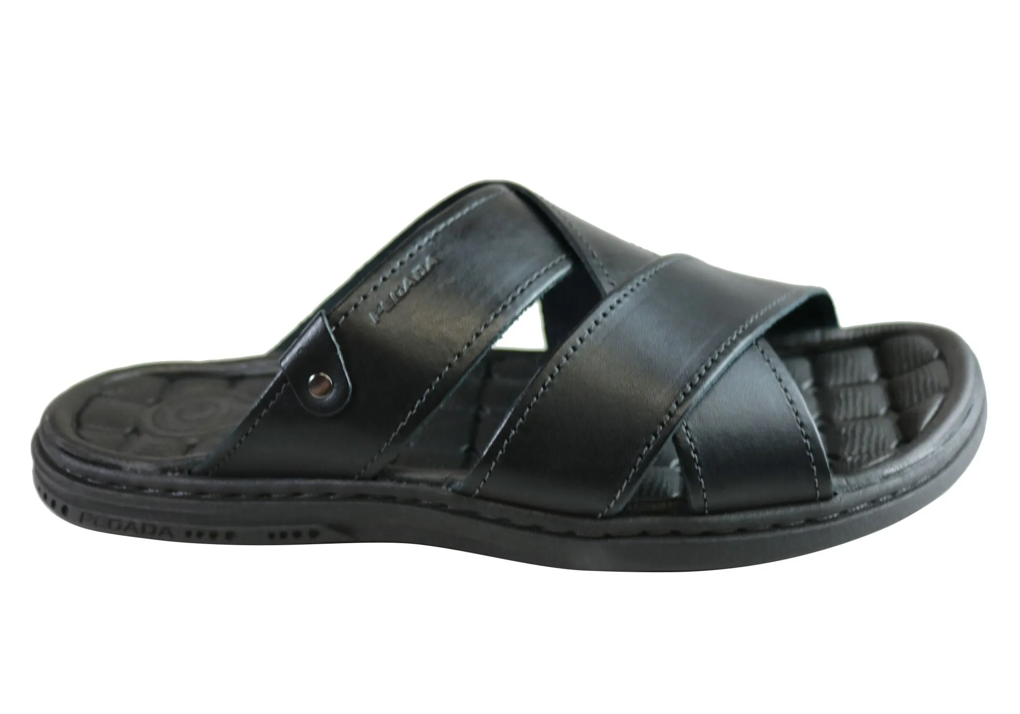 Pegada Belmain Mens Leather Cushioned Slide Sandals Made In Brazil