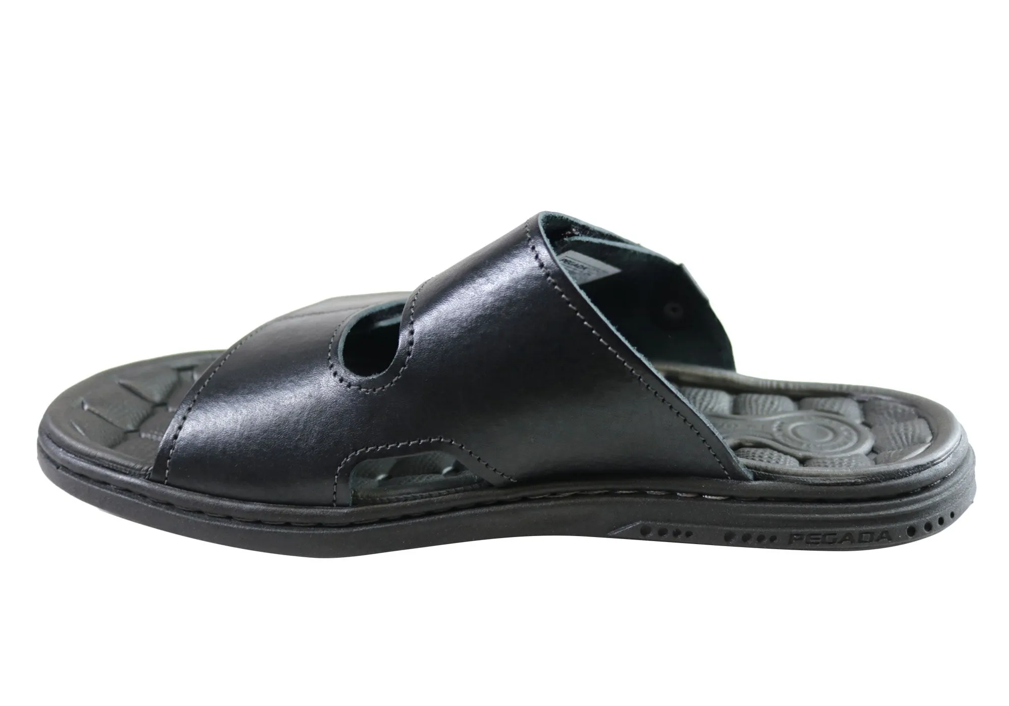 Pegada Fletcher Mens Cushioned Leather Slide Sandals Made In Brazil