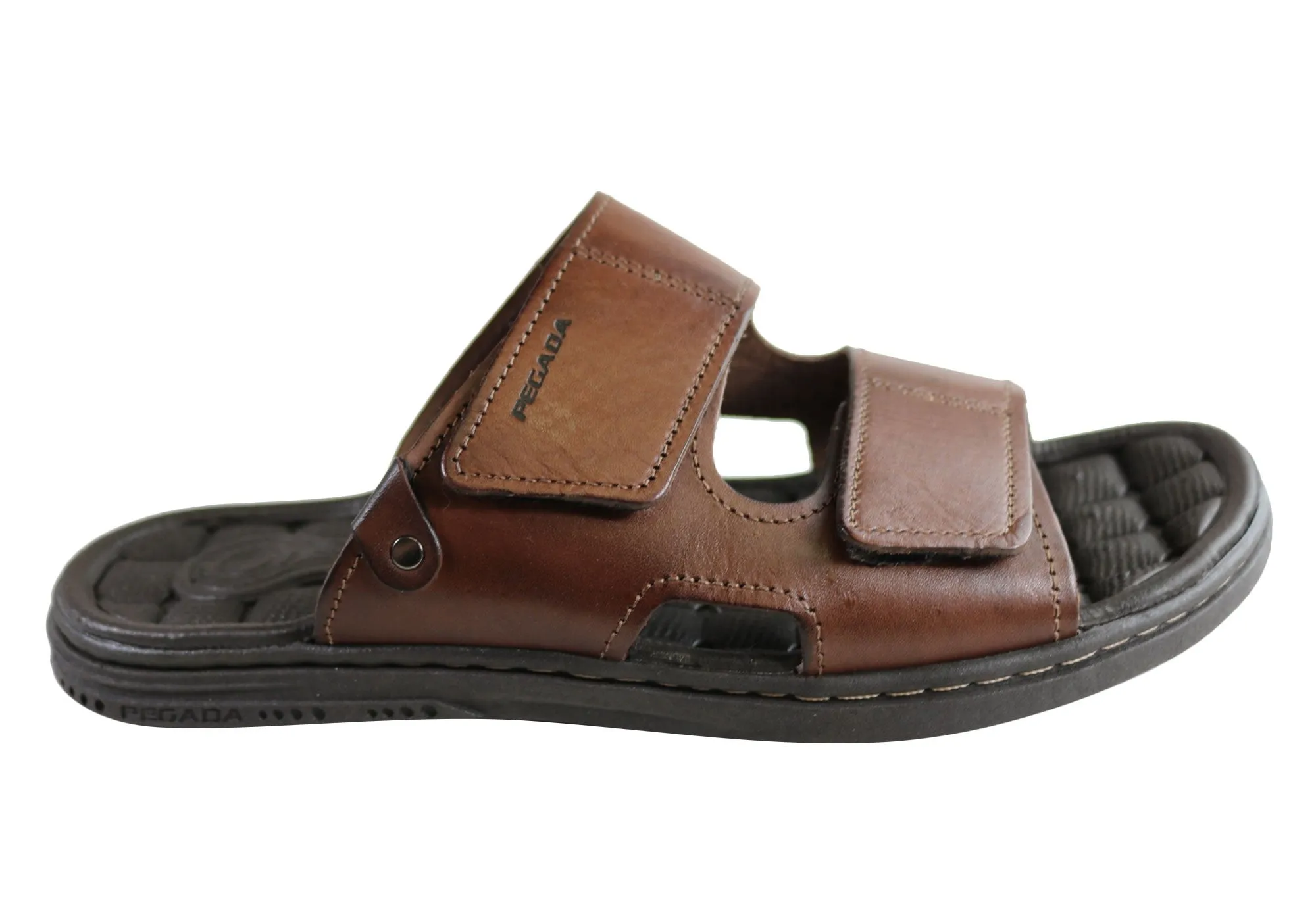 Pegada Fletcher Mens Cushioned Leather Slide Sandals Made In Brazil