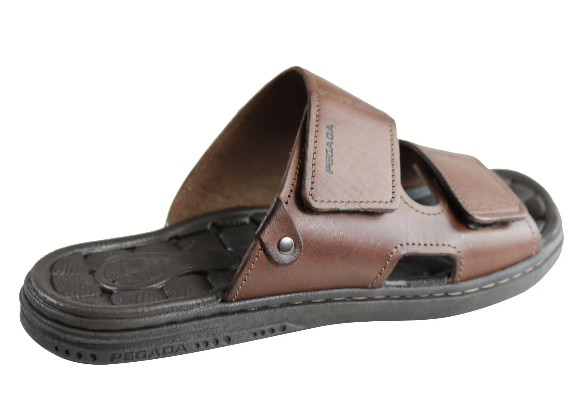 Pegada Fletcher Mens Cushioned Leather Slide Sandals Made In Brazil