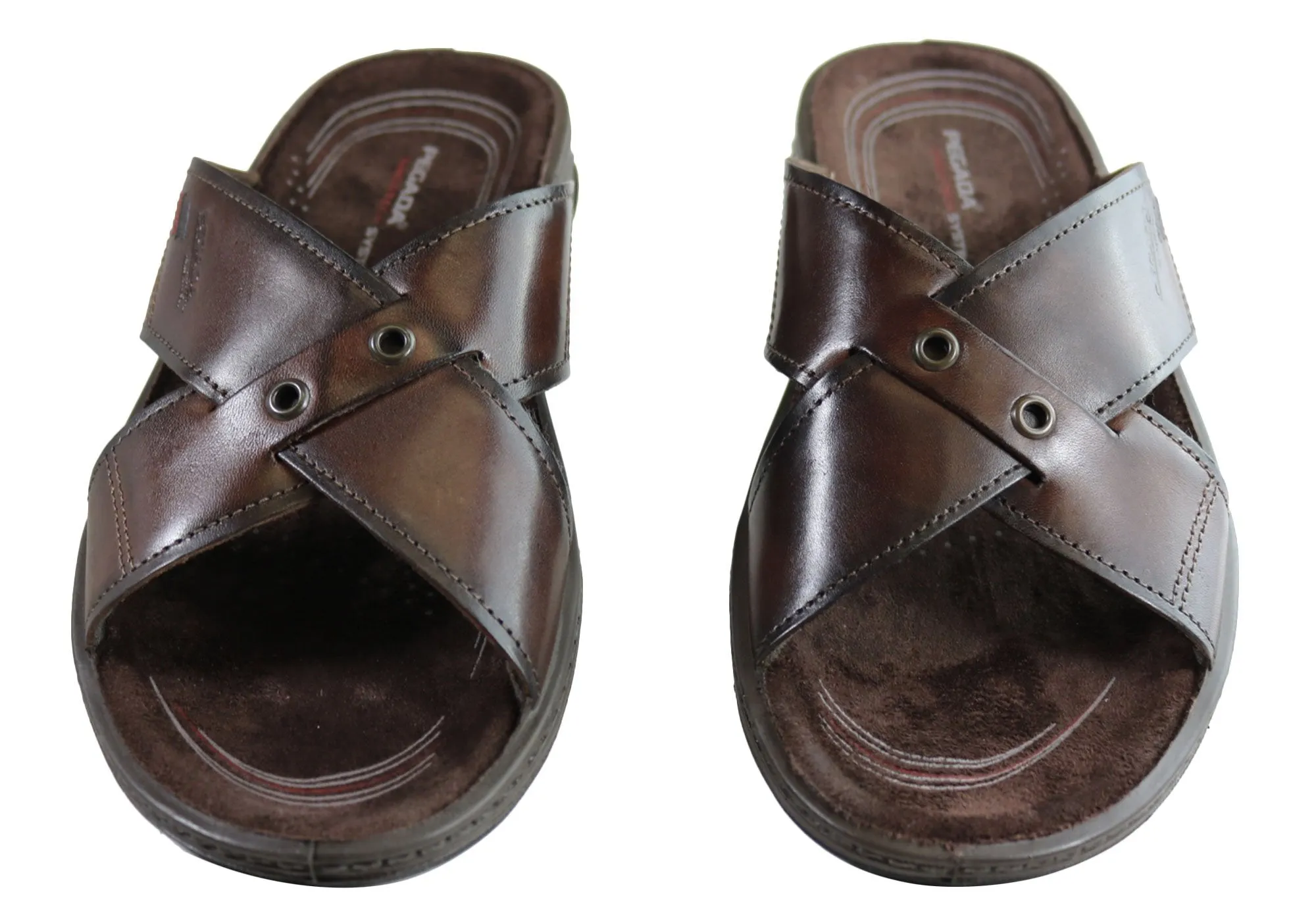 Pegada Jefferson Mens Leather Comfortable Slide Sandals Made In Brazil