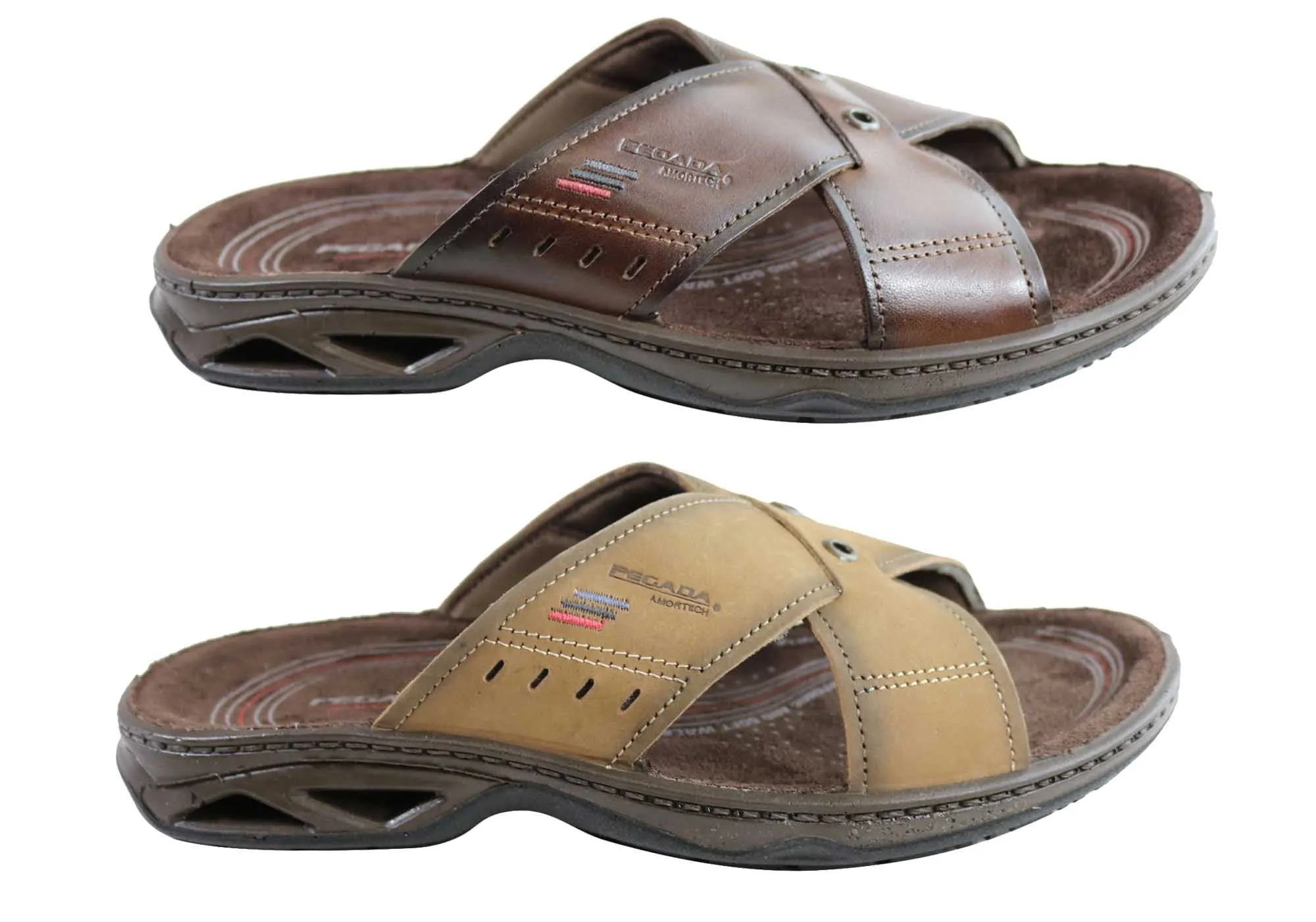 Pegada Jefferson Mens Leather Comfortable Slide Sandals Made In Brazil