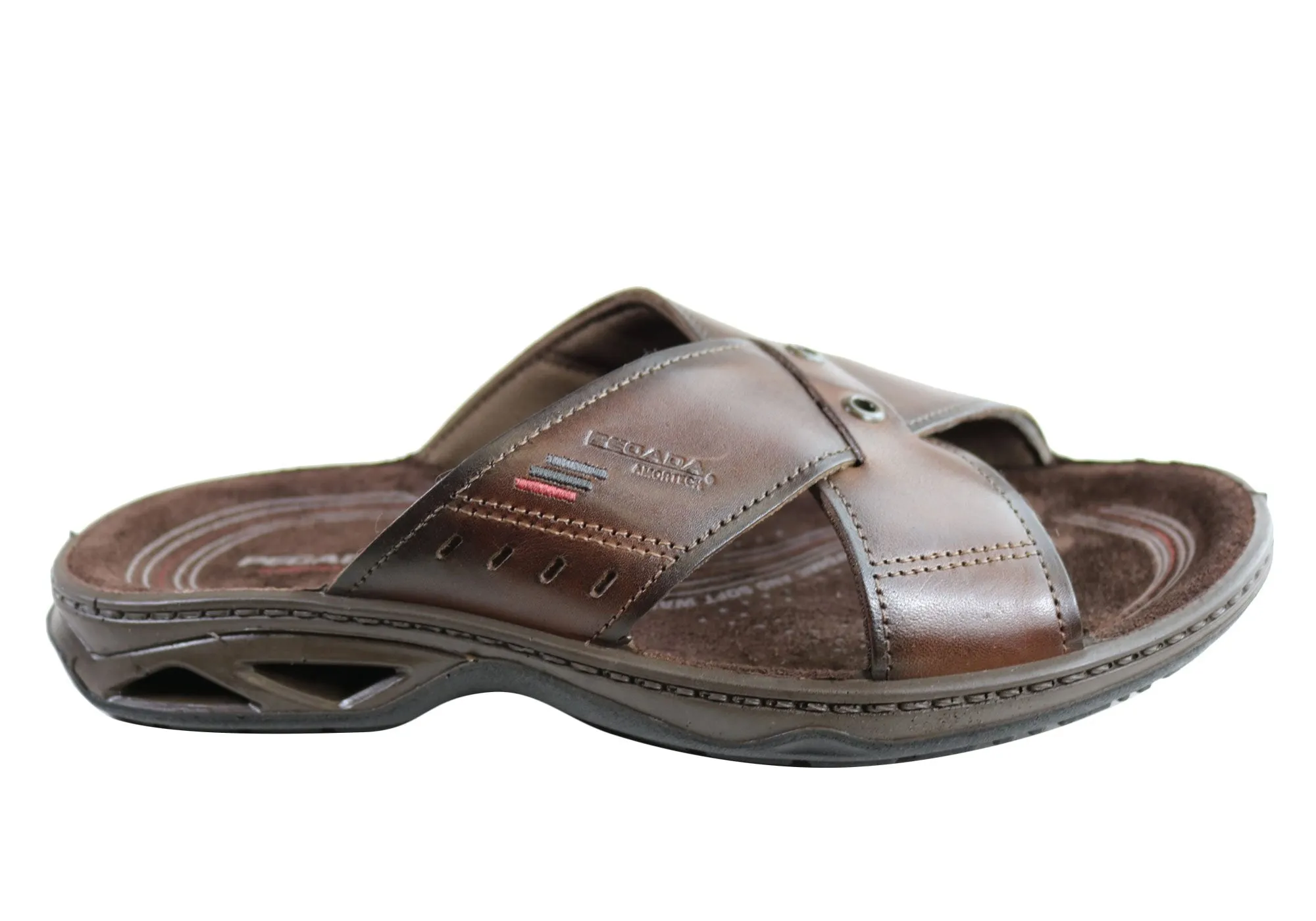 Pegada Jefferson Mens Leather Comfortable Slide Sandals Made In Brazil