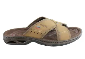 Pegada Jefferson Mens Leather Comfortable Slide Sandals Made In Brazil