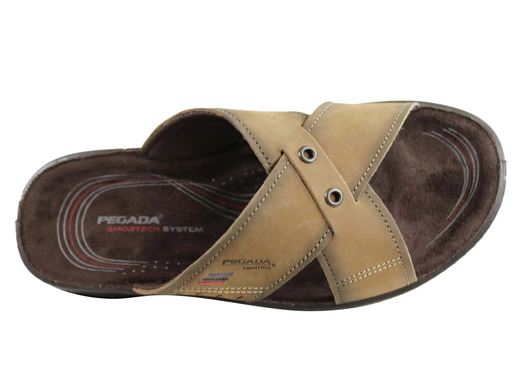 Pegada Jefferson Mens Leather Comfortable Slide Sandals Made In Brazil