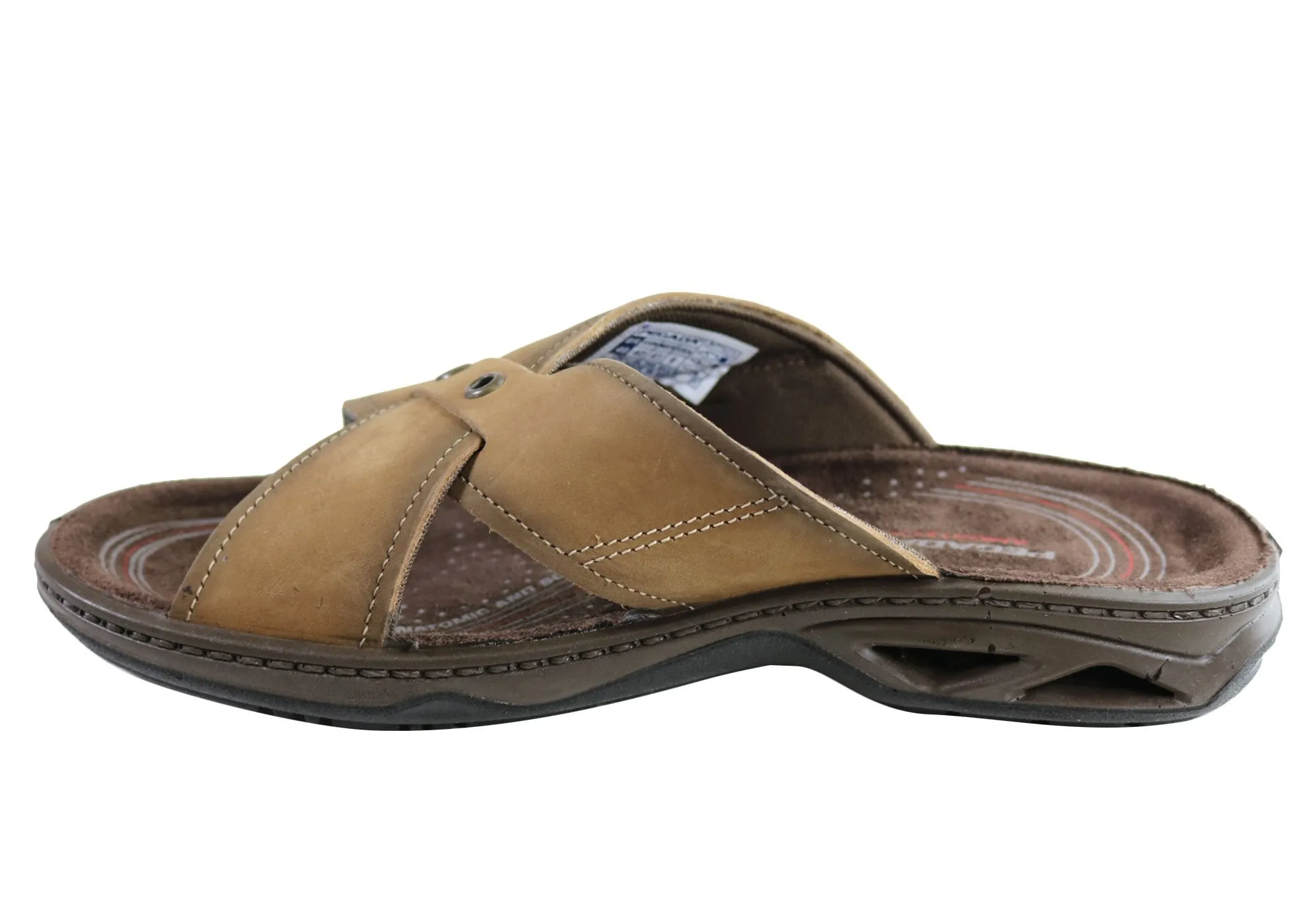 Pegada Jefferson Mens Leather Comfortable Slide Sandals Made In Brazil