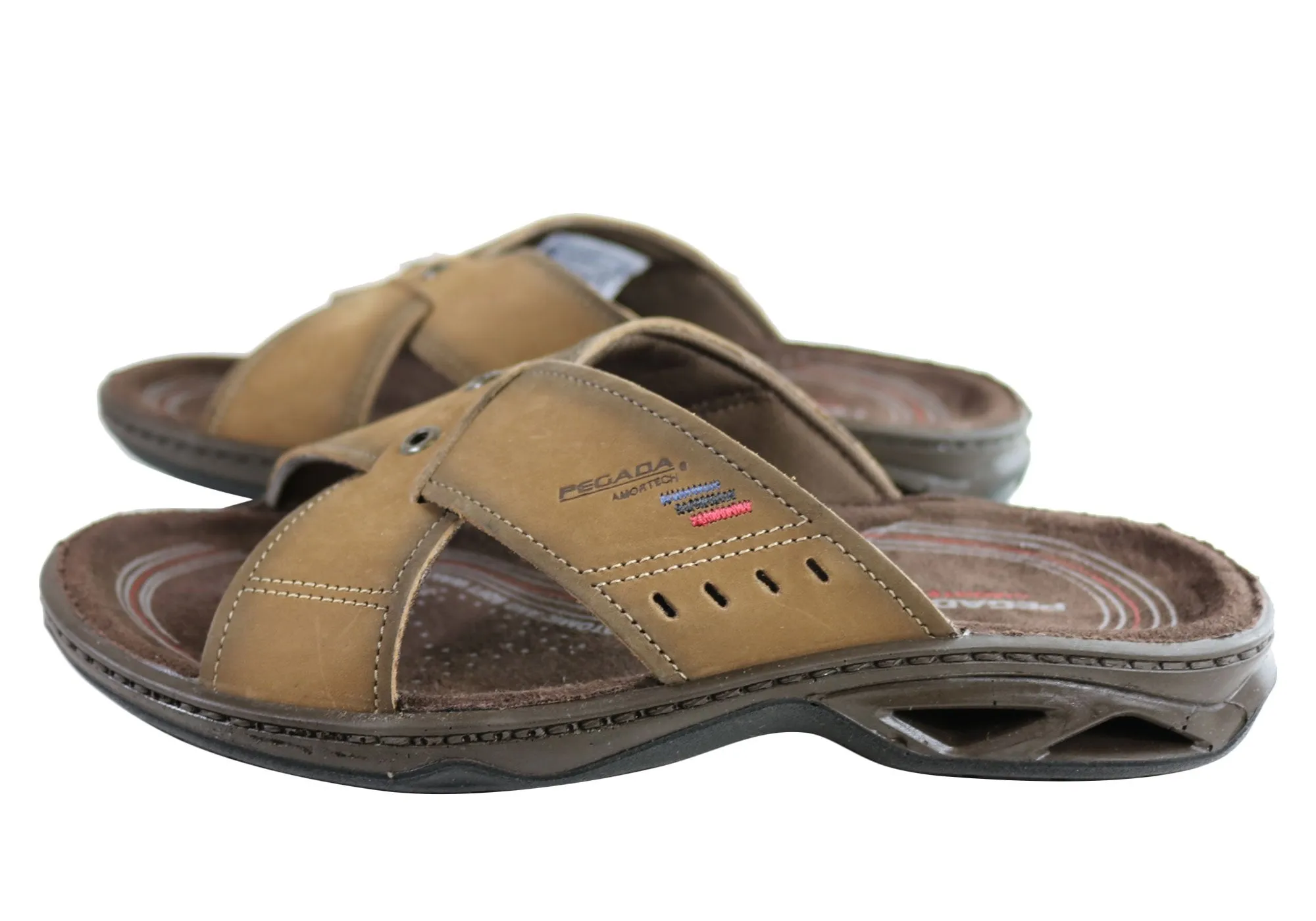 Pegada Jefferson Mens Leather Comfortable Slide Sandals Made In Brazil